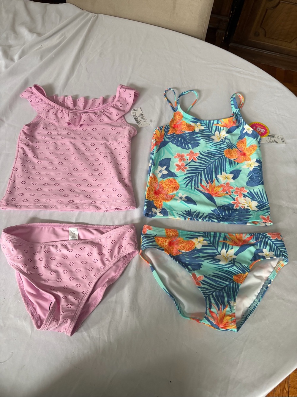 The Children's Place Pink Eyelet Tankini & Tropical Floral Tankini Set
